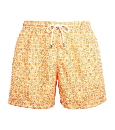 Fedeli Printed Madeira Swim Shorts In Orange