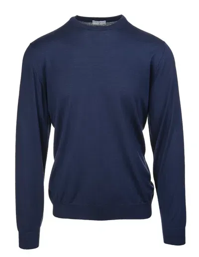 Fedeli Round-neck Pullover In Dark Blue Wool