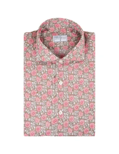 Fedeli Sean Shirt In Sand/pink Floral Panamino In Brown