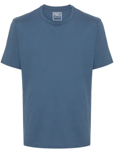 Fedeli Short-sleeve Cotton T-shirt In Blue