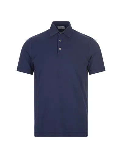 Fedeli Cutaway-collar Cotton Polo Shirt In Blue