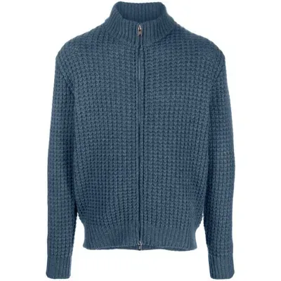 Fedeli Chunky-knit Zip-up Cardigan In Blue