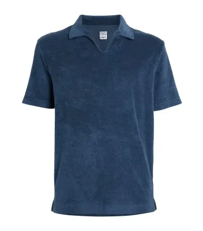 Fedeli Terry Towelling Polo Shirt In Blue