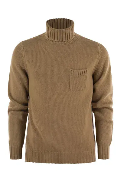 Fedeli Wool And Cashmere Turtleneck Jumper In Brown