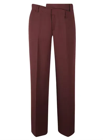 Federica Tosi Asymmetric Straight Leg Trousers In Burgundy