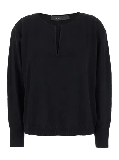 Federica Tosi V Neck Pull With Relaxed Fit And Soft Texture In Black