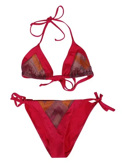 Feel Me Fab One Printed Triangle Bikini Set In Pink