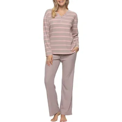 Felina Jolie Thermal Knit Henley Pajamas In Purple Dove