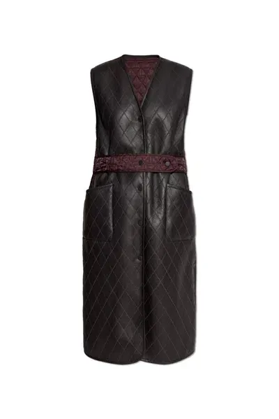 Fendi Belted Waist Quilted Long Padded Vest In Purple