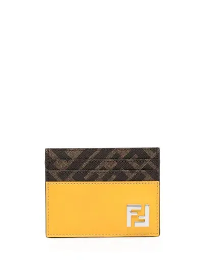 Fendi Ff Logo-plaque Leather Cardholder In Yellow