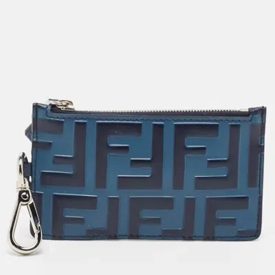 Pre-owned Fendi Blue Zucca Embossed Leather Coin Purse