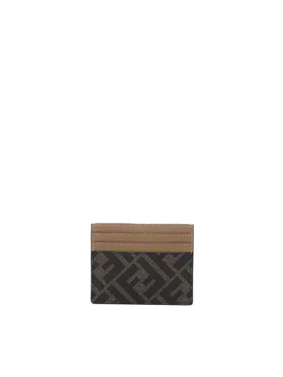 Fendi Calfskin Card Holder In Brown