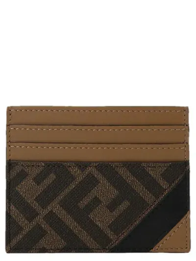 Fendi ' Diagonal' Card Holder In Brown