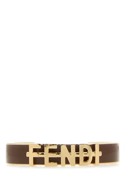 Fendi Graphy Logo Lettering Bangle In Brown