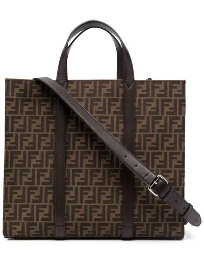 Fendi Ff-jacquard Shopper Bags In Brown