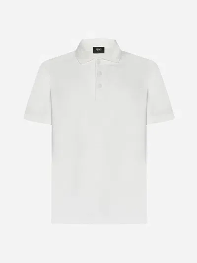 Fendi Ff Pique Cotton Polo Shirt In White