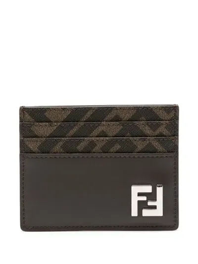 Fendi Ff-plaque Card Holder In Brown