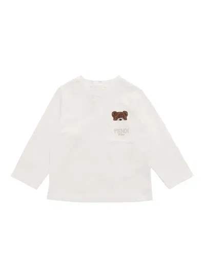 Fendi Jr Jersey Stretch T-shirt In White