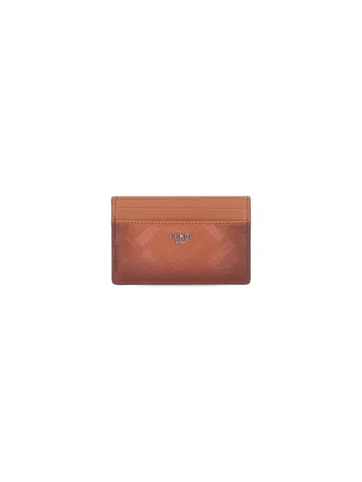 Fendi Logo Card Holder In Brown