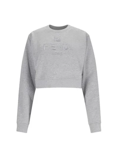 Fendi Logo Cropped Sweatshirt In Gray