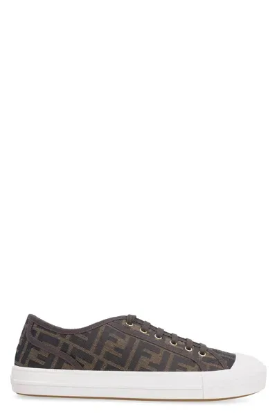 Fendi Men's Domino Low Top Sneaker In Brown