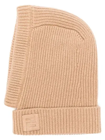 Fendi Ribbed Balaclava In Brown