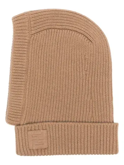 Fendi Ribbed-knit Balaclava In Brown