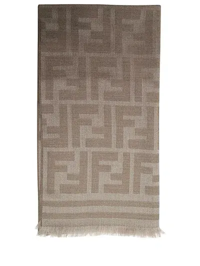 Fendi Sciarpa Sciarpa In Jacquard Ff Beige In Brown