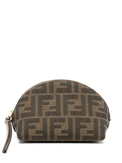 Fendi Small Ff Jacquard Toiletry Case In Brown