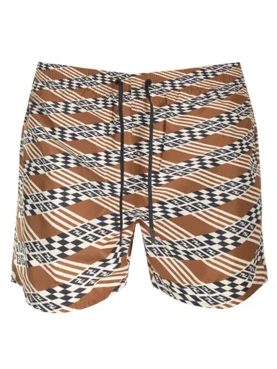 Fendi Swim Boxer In Brown