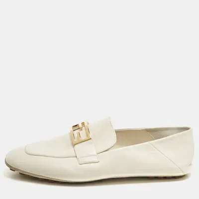 Pre-owned Fendi White Leather Baguette Loafers Size 39