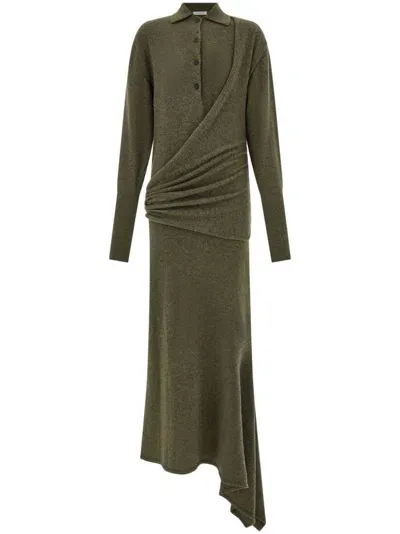 Ferragamo Asymmetric Knitted Dress In Green