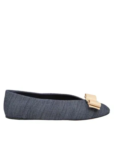 Ferragamo Vara Denim Ballerina Shoes In Blue