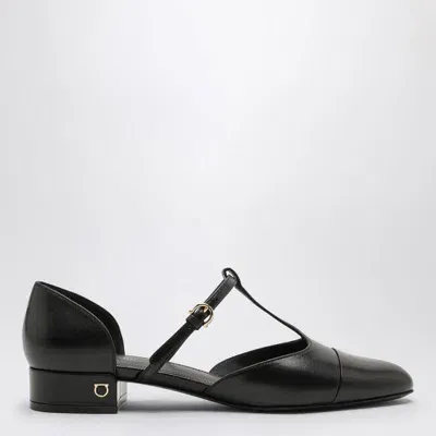 Ferragamo Dark Brown Flats In Black