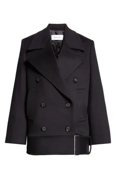 Ferragamo Belted Double Breasted Virgin Wool & Cashmere Coat In Nero