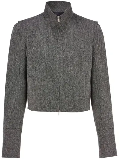 Ferragamo Black Tweed Wool Crop Jacket In Grey