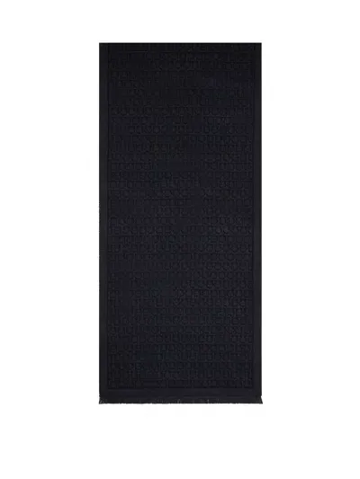 Ferragamo Black Wool Gancini Scarf