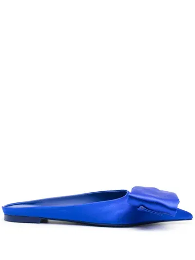 Ferragamo Asymmetric-bow Satin Mules In Blue