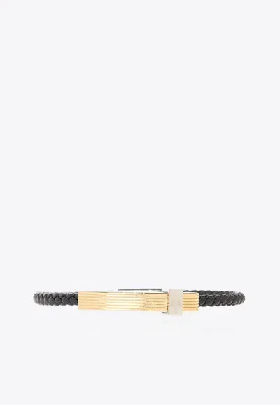 Ferragamo Braided Leather Bracelet In Black