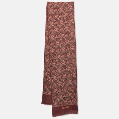 Pre-owned Ferragamo Burgundy Printed Silk Scarf