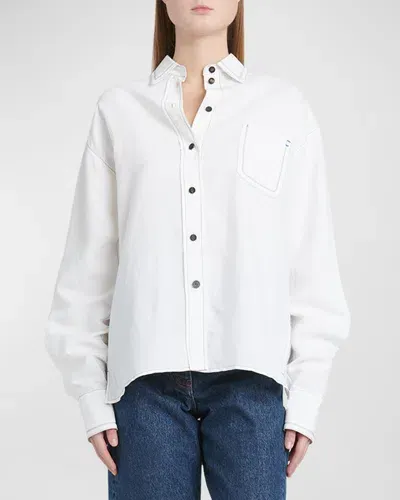 Ferragamo Button-front Shirt With Contrast Stitching In White