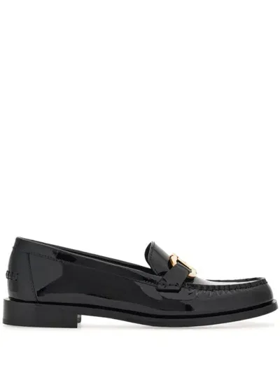 Ferragamo Gancini-buckle Leather Loafers In Black