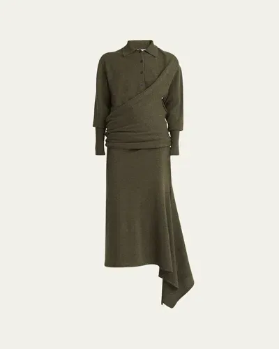 Ferragamo Cashmere-blend Polo Sweater Dress In Uniform Gr