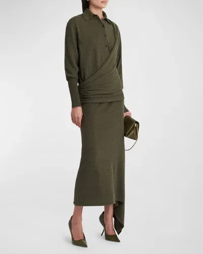 Ferragamo Wool-cashmere Polo Sweater Dress In Green