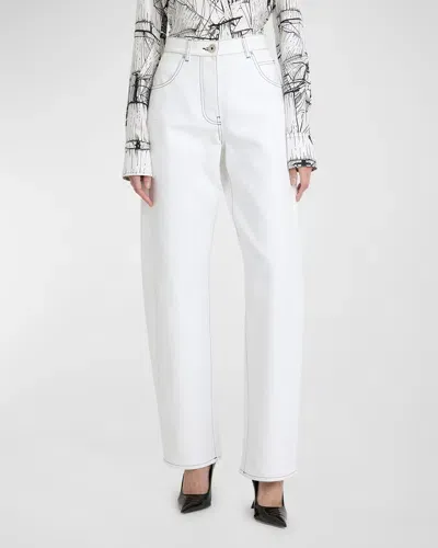 Ferragamo Contrast Stitched Straight-leg Denim Pants In White