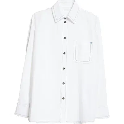 Ferragamo Contrast Topstitch Button-up Shirt In White