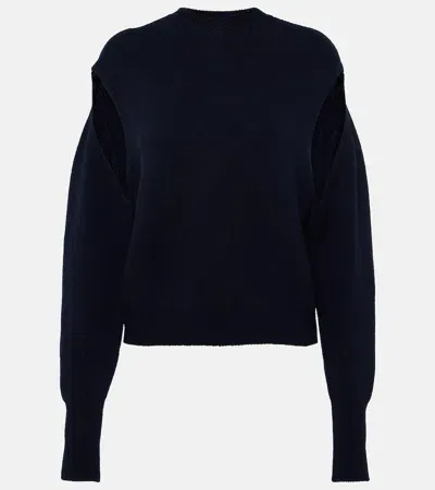 Ferragamo Cutout Cashmere-blend Sweater In Blue