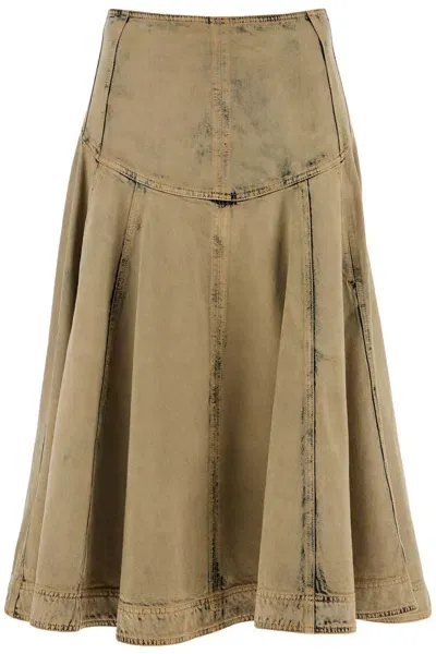 Ferragamo Denim Flared Skirt With Full In Brown