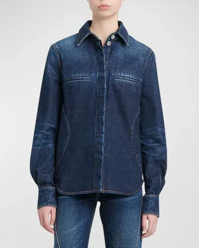 Ferragamo Distressed Denim Shirt Jacket In Blue