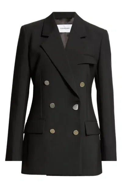 Ferragamo Double Breasted Wool Blazer In Nero